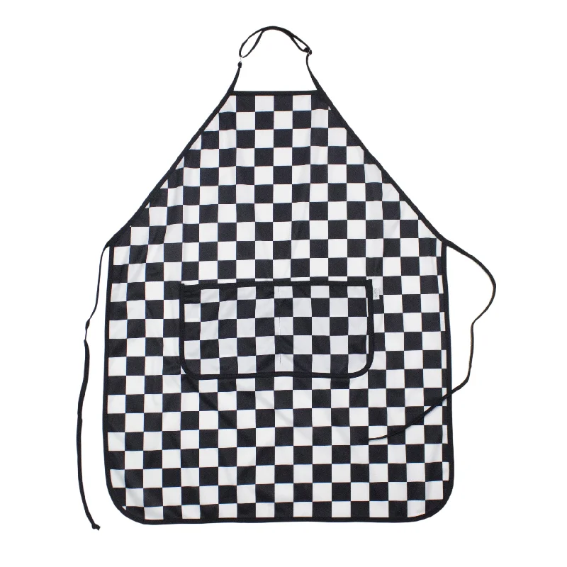 Black Checkerboard Apron - fits sizes youth small through adult 2XL