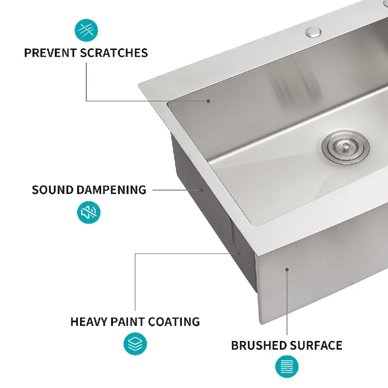 33 Drop in Farmhouse Sink - 33*22*10 Inch Kitchen Sink Stainless Steel 16 gauge Topmount Apron Front Kitchen Sink