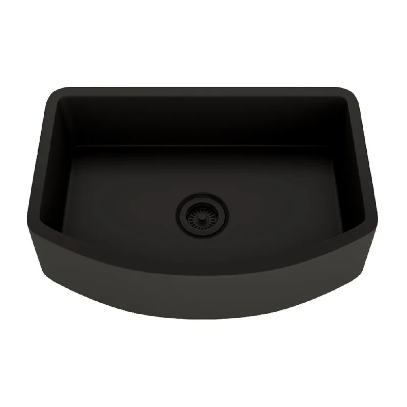 33 Inch Lexicon Platinum Quartz Composite Apron Front Farmhouse Black Kitchen Sink D-Shaped Reversible Single Bowl LP-A3320-K-SO