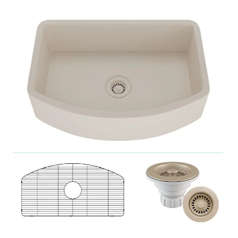 33 Inch Lexicon Platinum Quartz Composite Apron Front Farmhouse Kitchen Sink D-Shaped Reversible Single Bowl LP-A3320-B