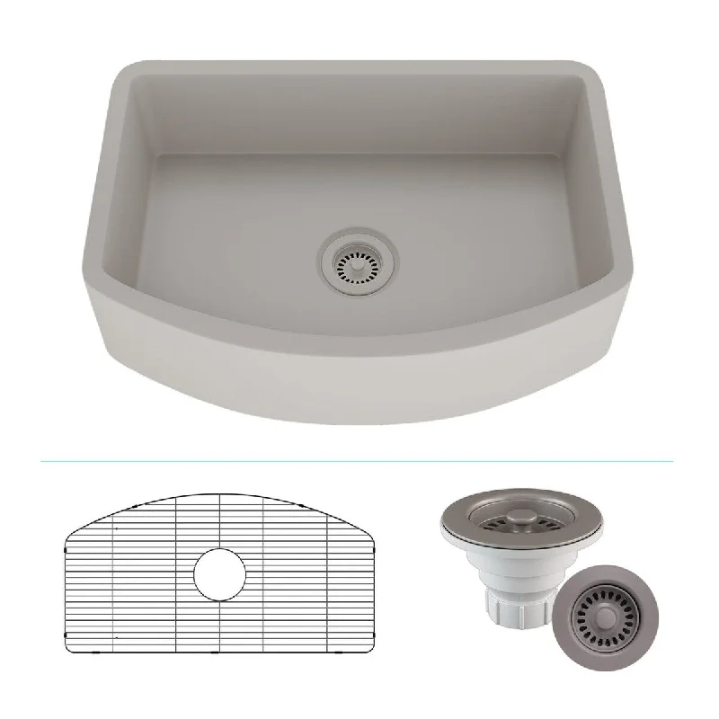 33 Inch Lexicon Platinum Quartz Composite Apron Front Farmhouse Kitchen Sink D-Shaped Reversible Single Bowl LP-A3320-C