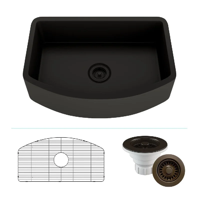 33 Inch Lexicon Platinum Quartz Composite Apron Front Farmhouse Kitchen Sink D-Shaped Reversible Single Bowl LP-A3320-M