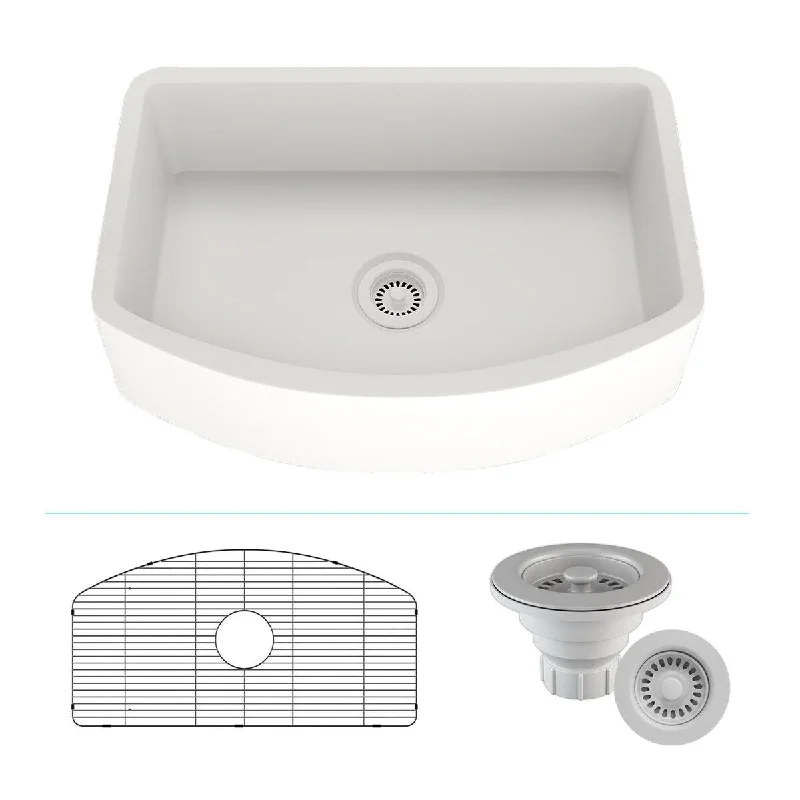 33 Inch Lexicon Platinum Quartz Composite Apron Front Farmhouse Kitchen Sink D-Shaped Reversible Single Bowl LP-A3320-W