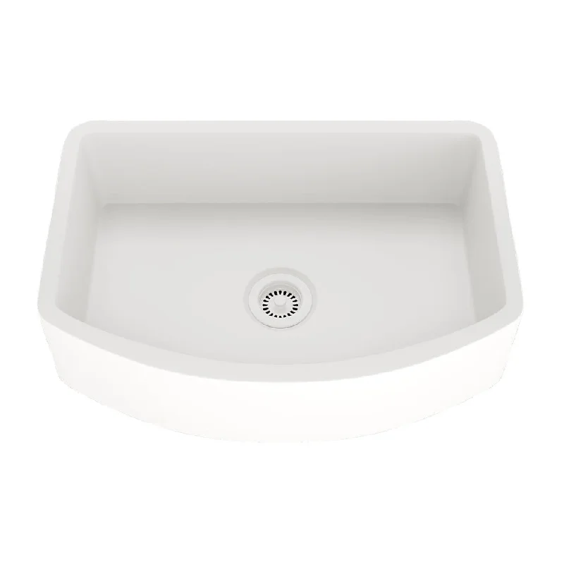 33 Inch Lexicon Platinum Quartz Composite Apron Front Farmhouse White Kitchen Sink D-Shaped Reversible Single Bowl LP-A3320-W-SO