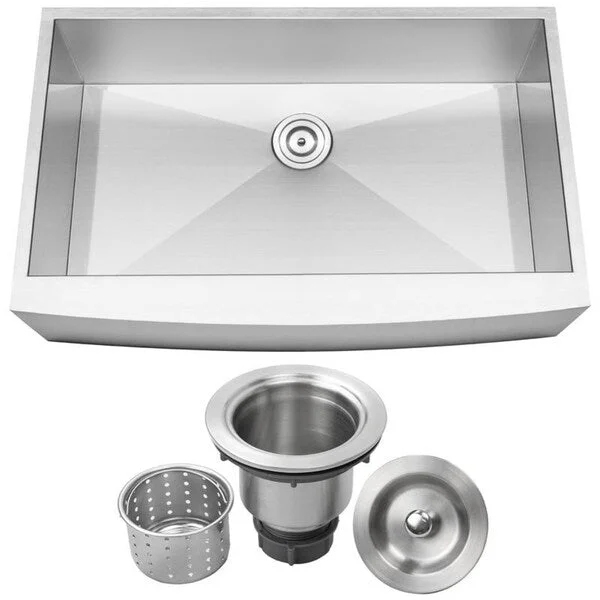 36" Ticor S4412 Bryce Series Curved Apron Front 16-Gauge Stainless Steel Single Basin Zero Radius Kitchen Sink