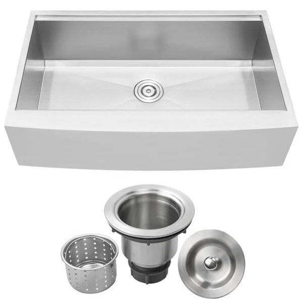 36" Ticor S5307 Bryce Series Graduated Basin Ledge 16-Gauge Stainless Steel Single Basin Zero Radius Curved Apron Sink