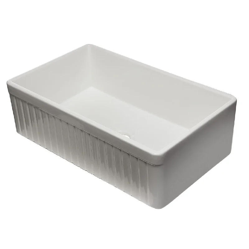 ALFI brand AB532-W 33" White Single Bowl Fluted Apron Fireclay Farm Sink