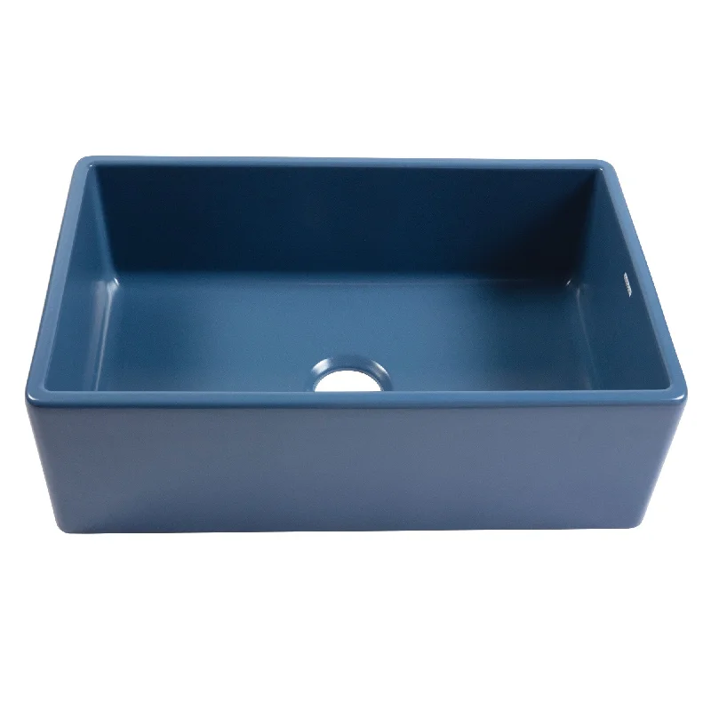 Austen Matte Blue Fireclay 30" Single Bowl Farmhouse Apron Front Undermount Kitchen Sink and Drain