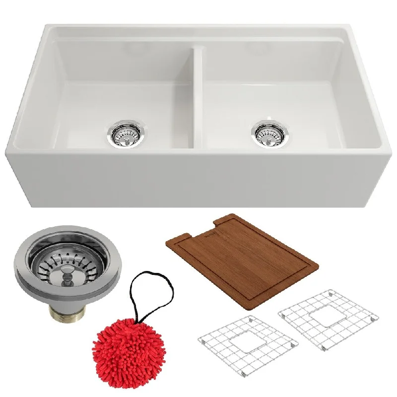 Farmhouse Apron Front Fireclay 36" Double Bowl Kitchen Sink