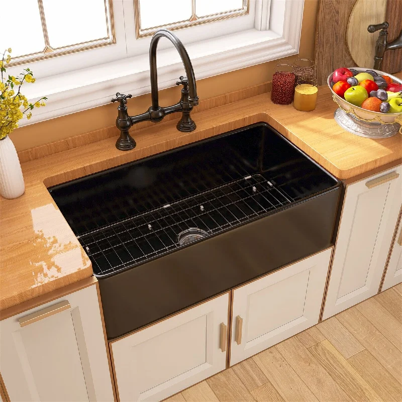 Farmhouse Kitchen Sink Single Bowl Apron Kitchen Sink Bottom Grid