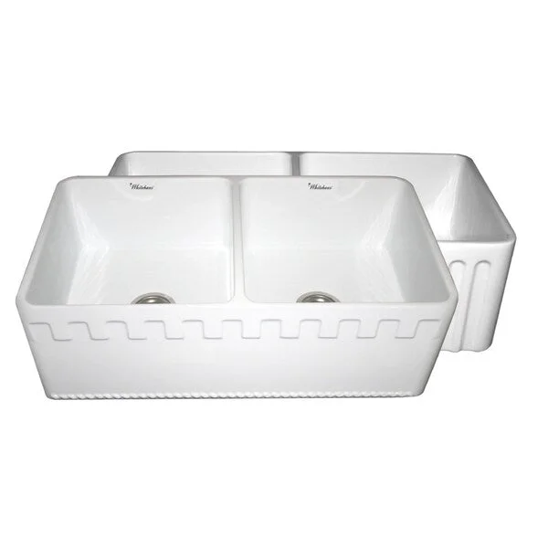 Fireclay Reversible Double Bowl Sink with Athinahaus and Fluted Front Aprons