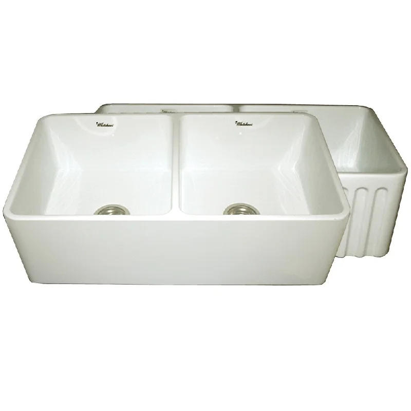 Reversible Series Fireclay Farmhouse Sink with One Smooth Front Apron Side and One Fluted Front Apron Side - Biscuit