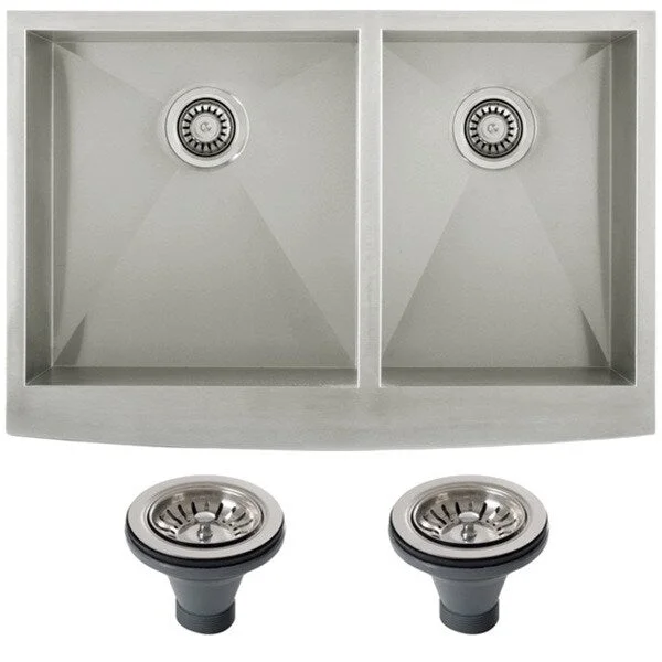 Ticor 4401BG-DEL 33-inch 16-gauge Stainless Steel Curved Front Double Bowl Undermount Apron Kitchen Sink