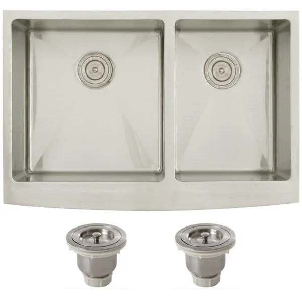 Ticor 4414BG-BASK 33-inch 16-gauge Curved Front Double Bowl Undermount Apron Kitchen Sink