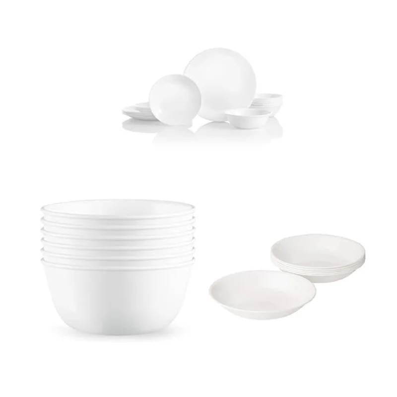 Corelle Vitrelle 18-Piece Service for 6 Dinnerware Set & 6-Pack of 28-oz Soup Bowls & 6-Pack of 20 Oz Round Bowls