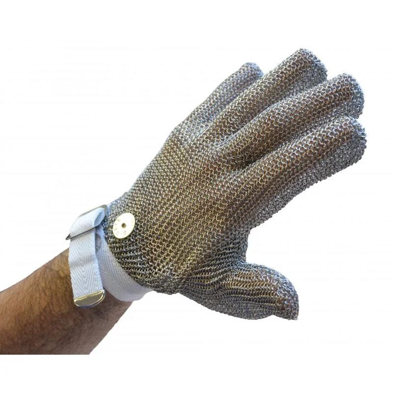 Nella Stainless Steel Mesh Glove with Blue Wrist Strap, Large