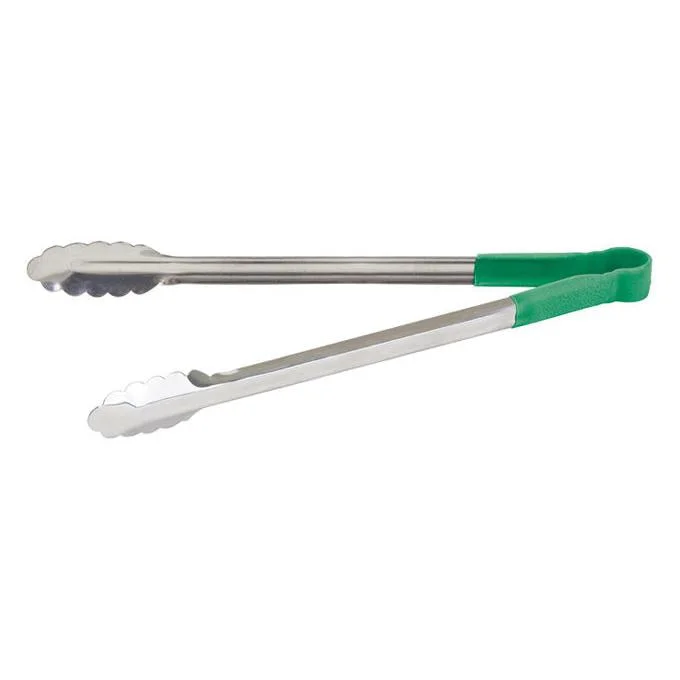 Winco 16" Heat Resistant Utility Tongs Heavy Duty, Green Handle - UTPH-16G