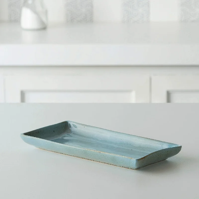 aqua rustic ceramic platter- small