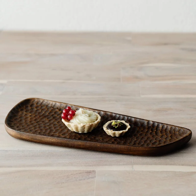 brown mango wood textured platter- long