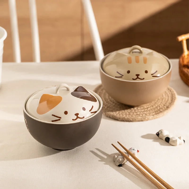 Ceramic Soup Bowls with Cat Lid