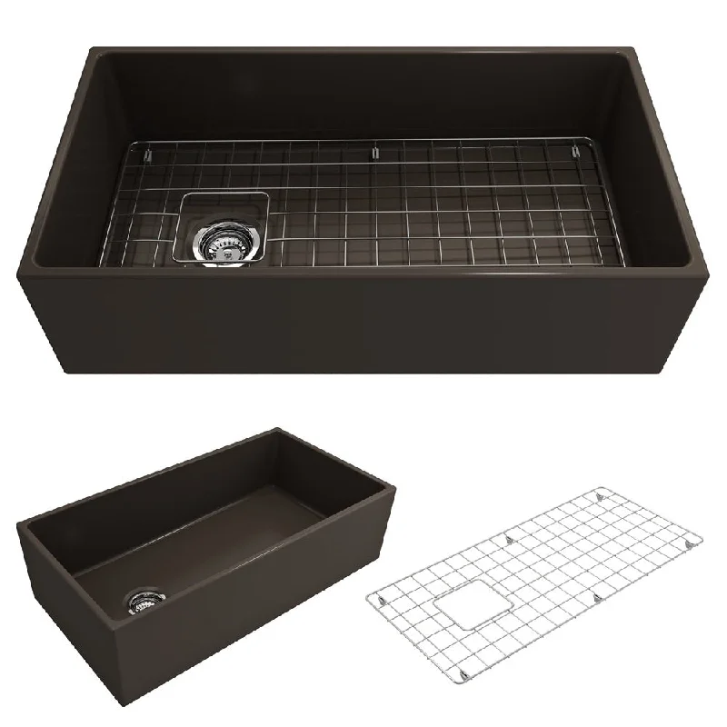 Contempo 36" x 19" x 10" Single-Basin Farmhouse Apron Front Kitchen Sink in Matte Brown