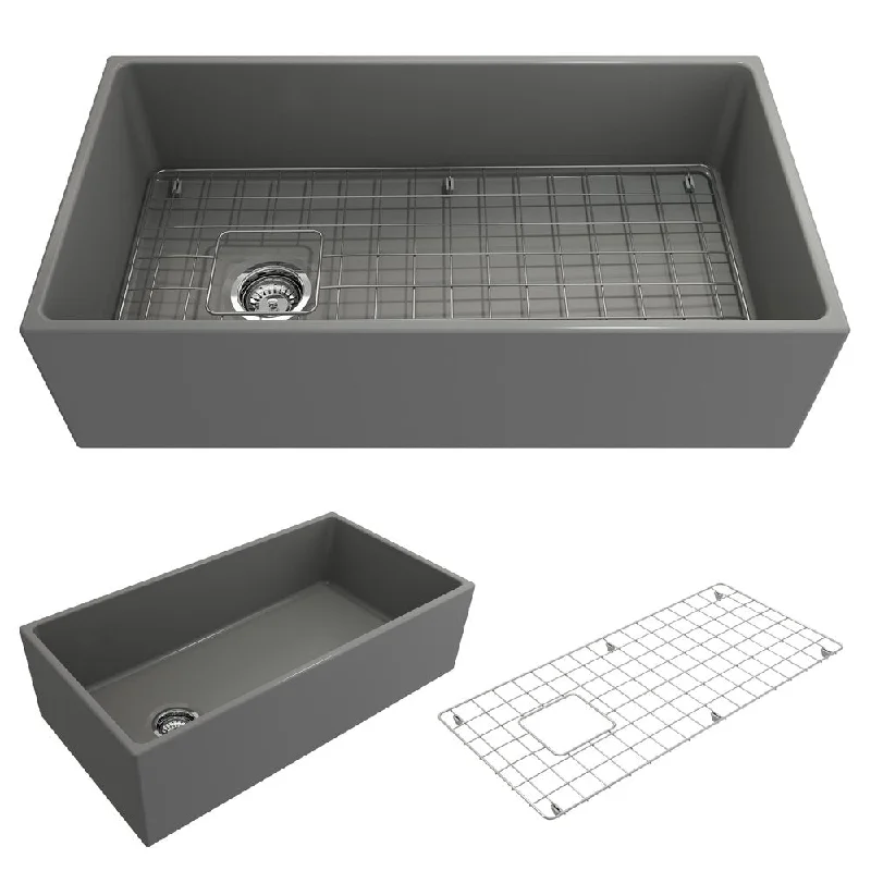 Contempo 36" x 19" x 10" Single-Basin Farmhouse Apron Front Kitchen Sink in Matte Gray