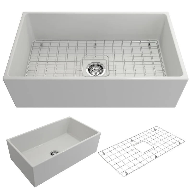 Contempo 33" x 19" x 10" Single-Basin Farmhouse Apron Front Kitchen Sink in Matte White