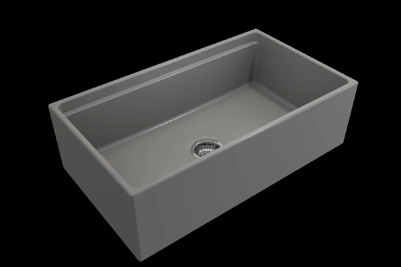 Contempo Step-Rim 33" x 19" x 10" Single-Basin Farmhouse Apron Front Kitchen Sink in Matte Gray