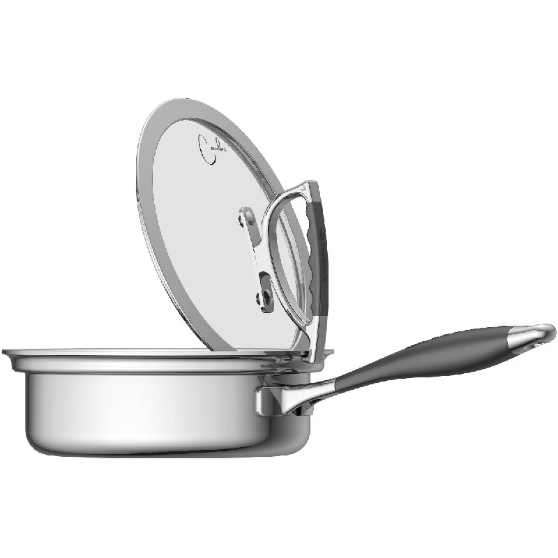 CookCraft by Candace 8" Tri-Ply Stainless Steel Saute Pan featuring Silicone Handles and Glass Lid with Convenient Rim Latch