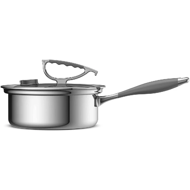 CookCraft Original 3-Qt. Tri-Ply Stainless Steel Sauce Pan featuring Silicone Handles and Convenient Lid with Patented Rim Latch