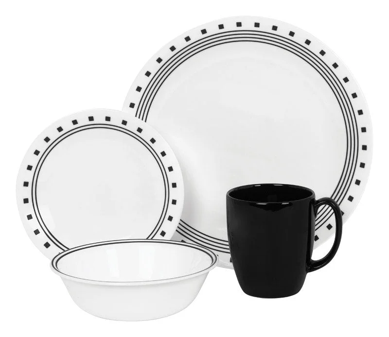 Corelle White Stoneware City Block Dinnerware Set 16 pc