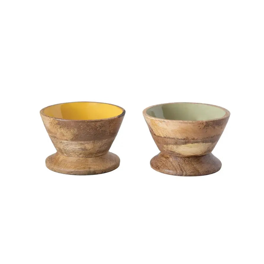 Enameled Mango Wood Footed Bowl, 2 Colors