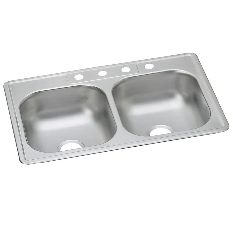 Kitchen Sink Dayton 33 x 22 Inch Double Bowl Equal Satin Top Mount Drain Location Center Bottom Only Spray