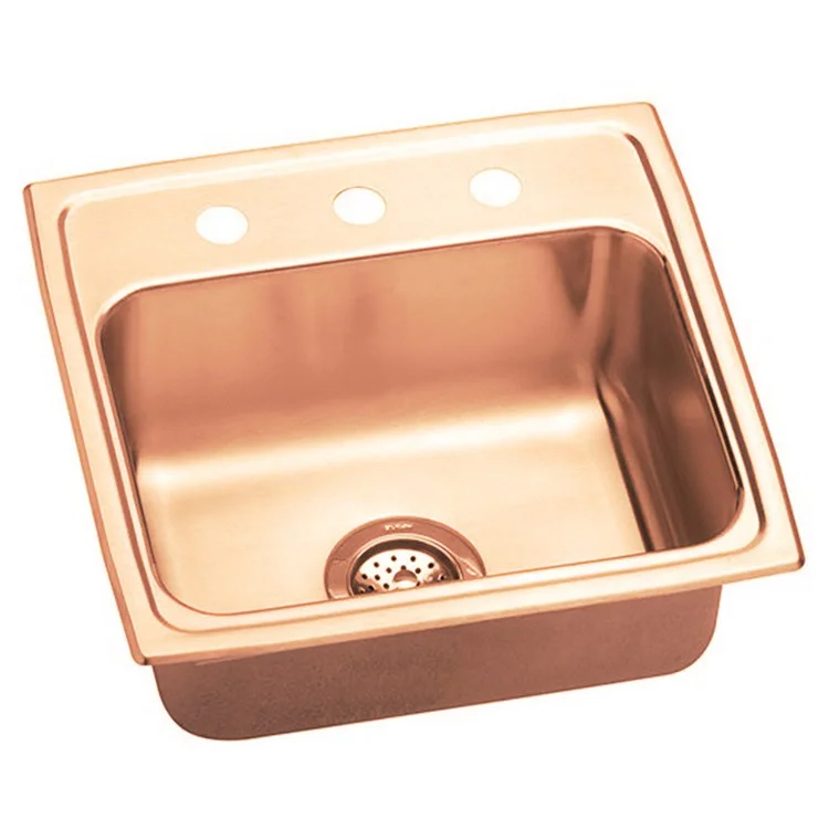 Kitchen Sink 19.5 x 19 Inch Single Bowl Antimicrobial Copper OS4 Hole Lustrous Satin Drop-In