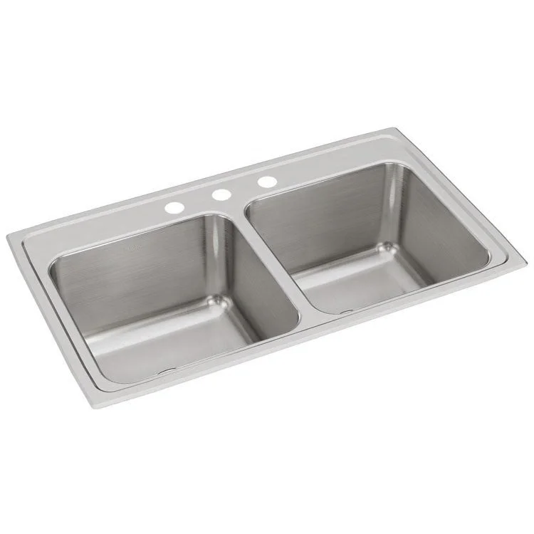 Lustertone Classic 33" Double Bowl Stainless Steel Drop-In Kitchen Sink with 3 Holes