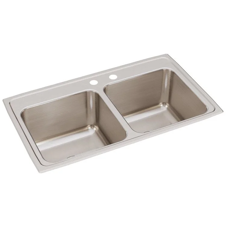 Kitchen Sink Lustertone Classic 33 x 19.5 Inch Double Bowl Equal MR2 Hole Lustrous Satin Drop-In 10-1/8 Inch