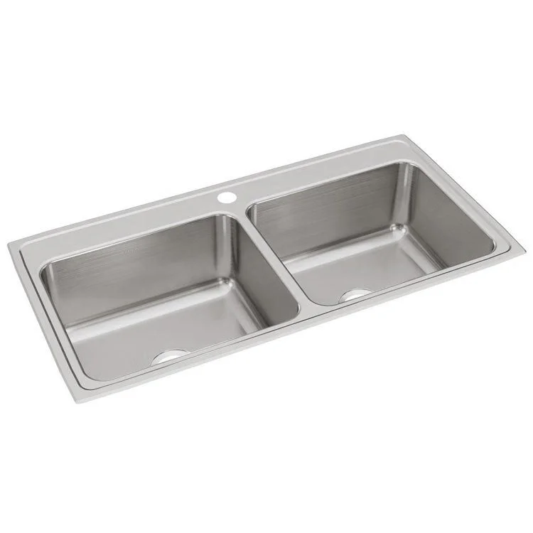 Kitchen Sink Lustertone Classic 43 x 22 Inch Double Bowl Equal 1 Hole Lustrous Satin Drop-In 10-1/8 Inch