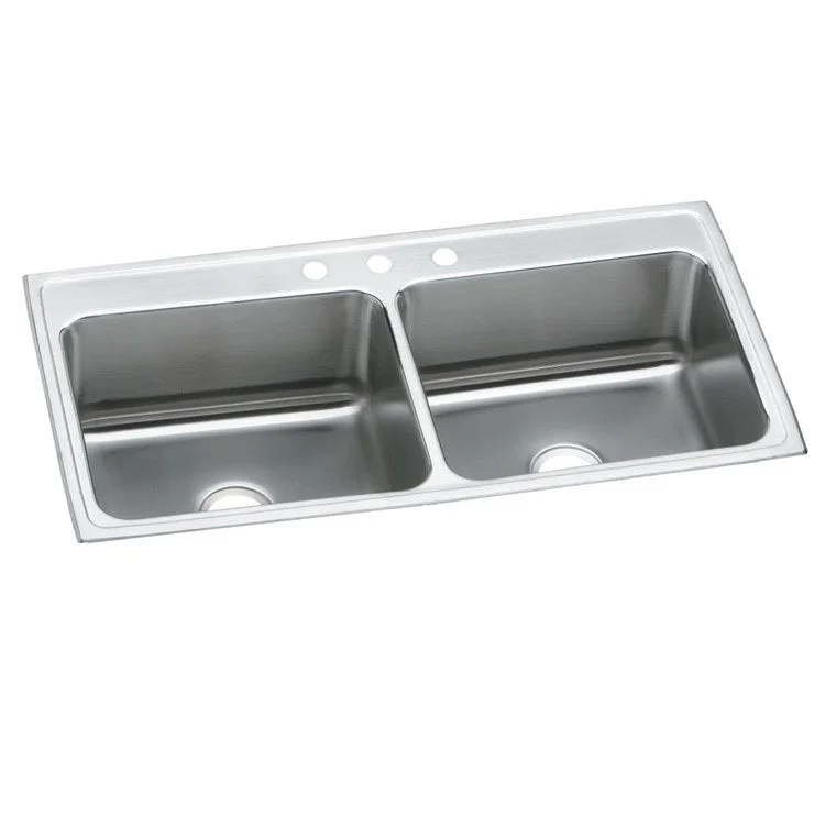 Kitchen Sink Lustertone Classic 43 x 22 Inch Double Bowl Equal 1 Hole Lustrous Satin Drop-In 12-1/8 Inch