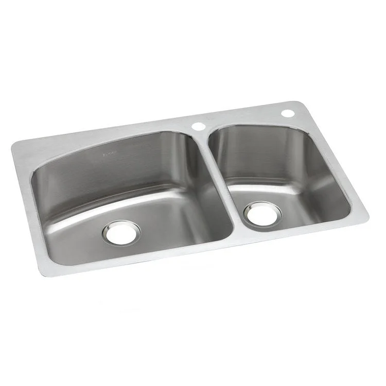 Kitchen Sink Dayton 33 x 22 Inch Double Bowl 60/40 Offset 3 Hole Premium Highlighted Satin Top Mount Undermount