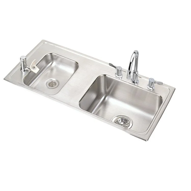 Classroom Sink Lustertone 37-1/4 x 17 x 5 Inch 3-1/2 Inch 4-7/8 Inch 2 Bowl ADA Left Kit 4 Hole Lustrous Satin Drop-In 42 Inch 64090014 Mounting Hardware