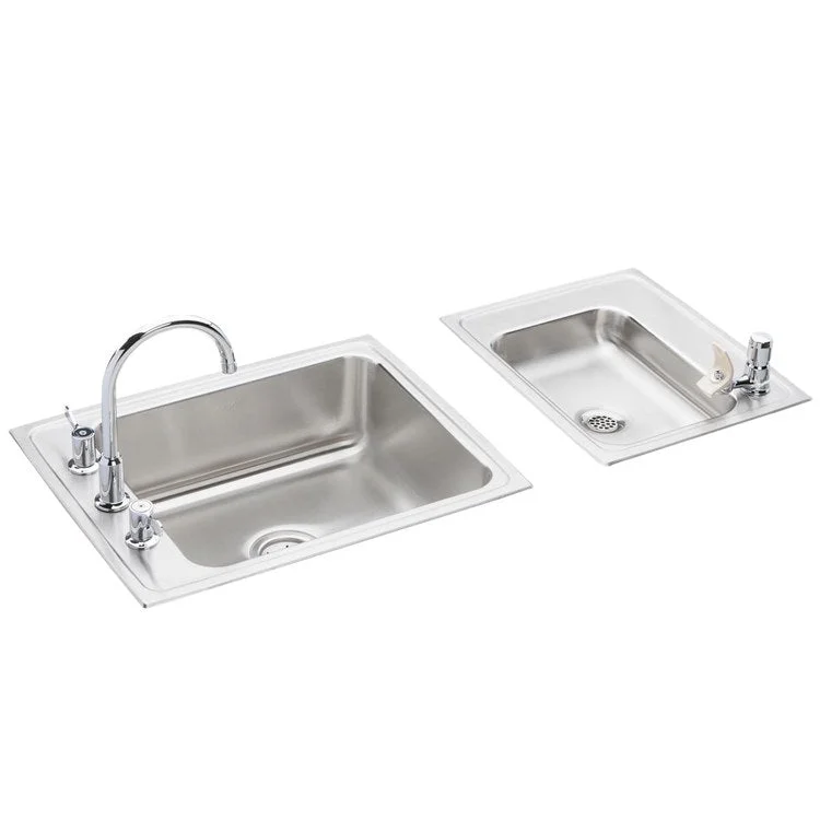 Classroom Sink Lustertone 41 x 19-1/2 x 7-5/8 Inch 7-1/2 Inch 3-1/2 Inch 2 Bowl Right Kit 4 Hole Lustrous Satin Drop-In 45 Inch