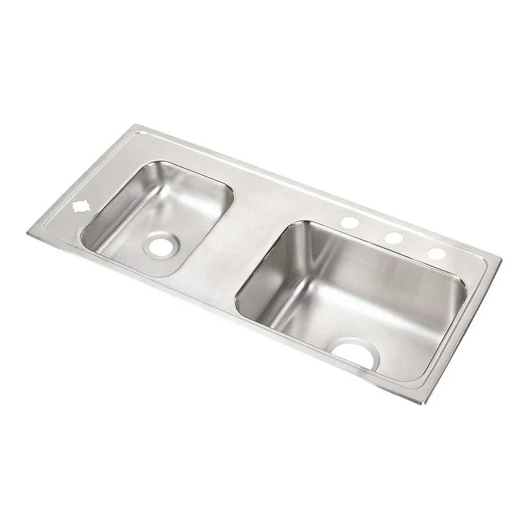 Classroom Sink Lustertone 37.25 x 17 Inch Double Bowl Left Lustrous Satin Drop-In Minimum Cabinet Size 42 Inch 7-5/8 Inch 18 Gauge Bottom Only Pads 64090014 Mounting Hardware Included for Countertops Up to 3/4IN