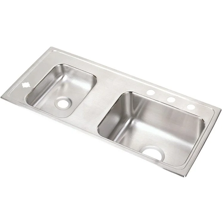 Classroom Sink Lustertone 37.25 x 17 Inch Double Bowl Left 4 Hole Lustrous Satin Drop-In Minimum Cabinet Size 42 Inch 7-5/8 Inch 18 Gauge Bottom Only Pads 64090014 Mounting Hardware Included for Countertops Up to 3/4IN