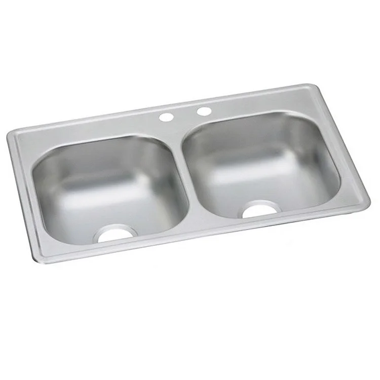 Kitchen Sink Dayton 33 x 19 Inch Double Bowl Equal MR2 Hole Elite Satin Top Mount