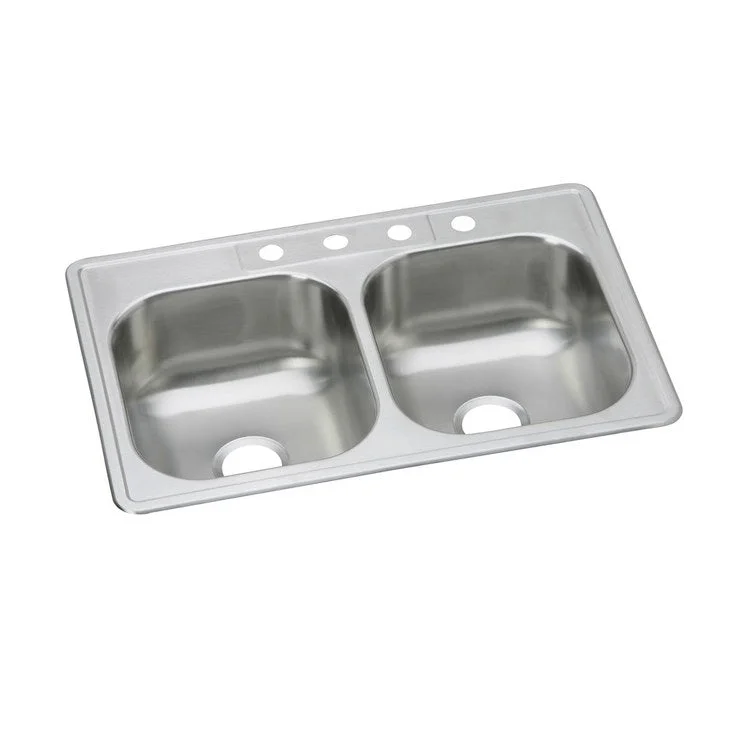 Kitchen Sink Dayton 33 x 21.25 Inch Double Bowl Equal 5 Hole Elite Satin Drop-In