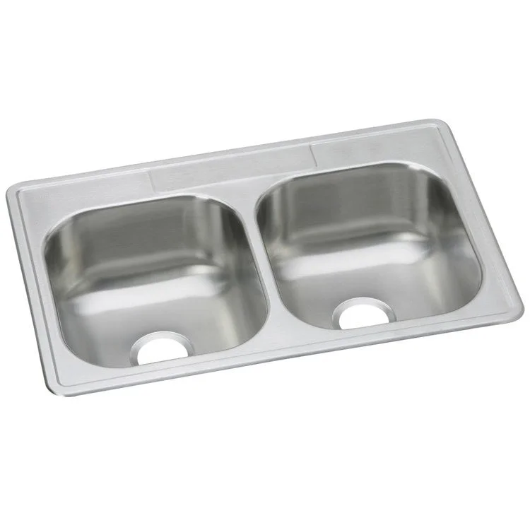 Kitchen Sink Dayton 33 x 22 Inch Double Bowl Equal Elite Satin Top Mount