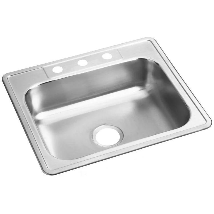 Kitchen Sink Dayton 25 x 22 Inch Single Bowl 3 Hole Satin Top Mount Multiple of 50 Bottom Only Pads