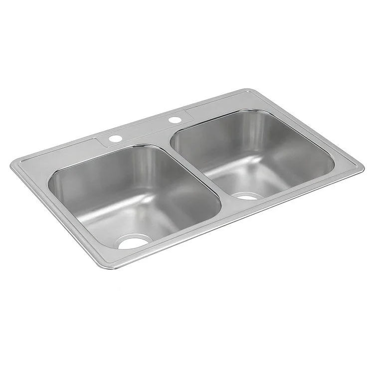 Kitchen Sink Dayton 33 x 22 Inch Double Bowl Equal 2 Hole Satin Drop-In 8-1/5 Inch