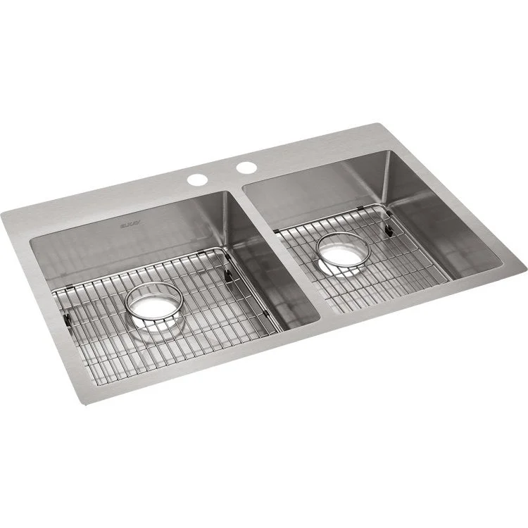 Kitchen Sink Crosstown 33 x 22 Inch Double Bowl 60/40 Kit 2 Hole Polished Satin Drop-In Undermount