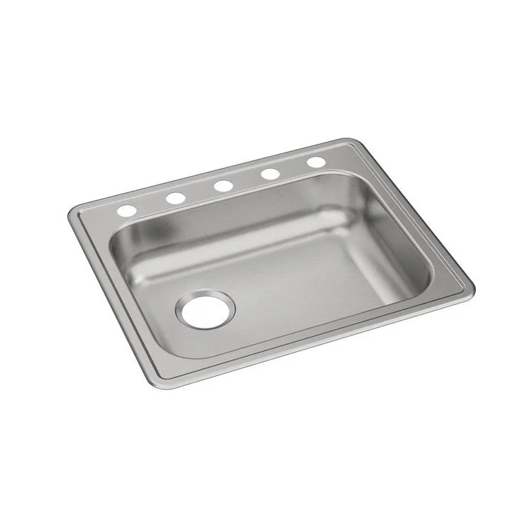 Kitchen Sink Dayton 25 x 21.25 Inch Single Bowl 5 Hole ADA Satin Drop-In Rectangle Drain Location Rear Left Depth 5-3/8 Inch Bottom Only Pads